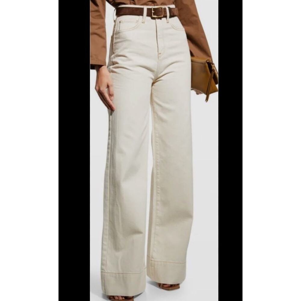 Triarchy Women's White Ivory High-Rise Wide Leg Jeans Pants Size 30